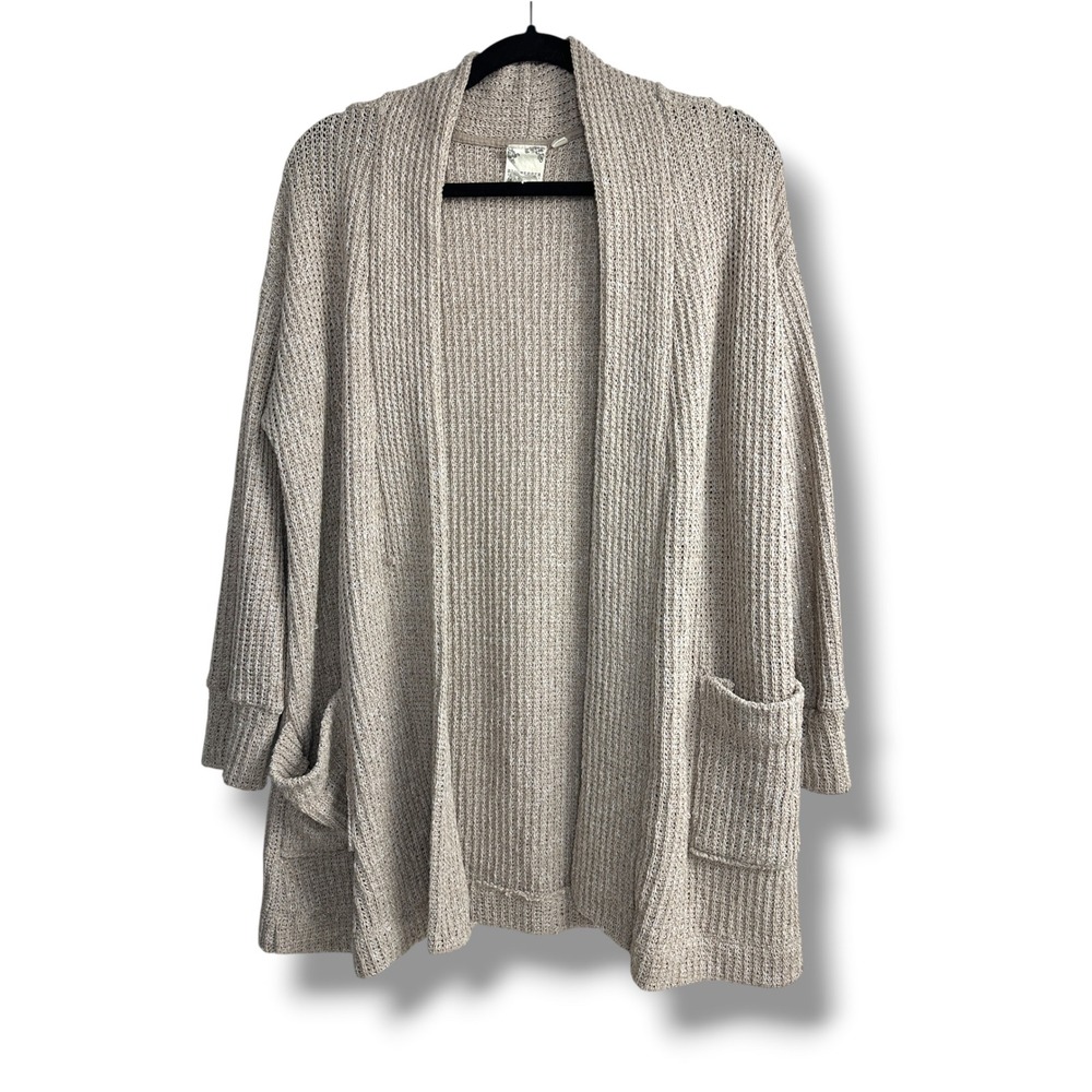 Blu Pepper Cardigan Women M/L Tan Open Front Knit Oversized Pocket Sweater